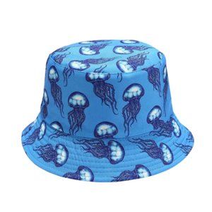 Blue Jellyfish Pattern Unisex Bucket Hat M 56-58cm Beach Sun Hat